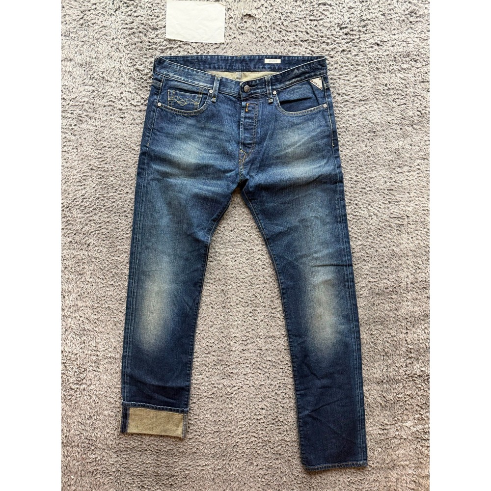 Replay Jennon Slim Fit Button-Fly Denim Jeans Medium Wash Blue Mens Size 33 x 34